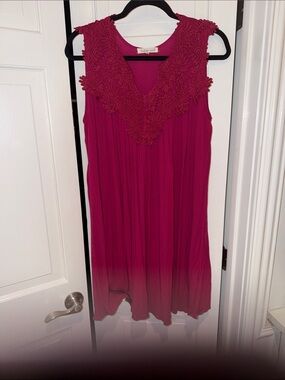 indigo soul Magenta Sleeveless Mini Dress with Lace Yoke